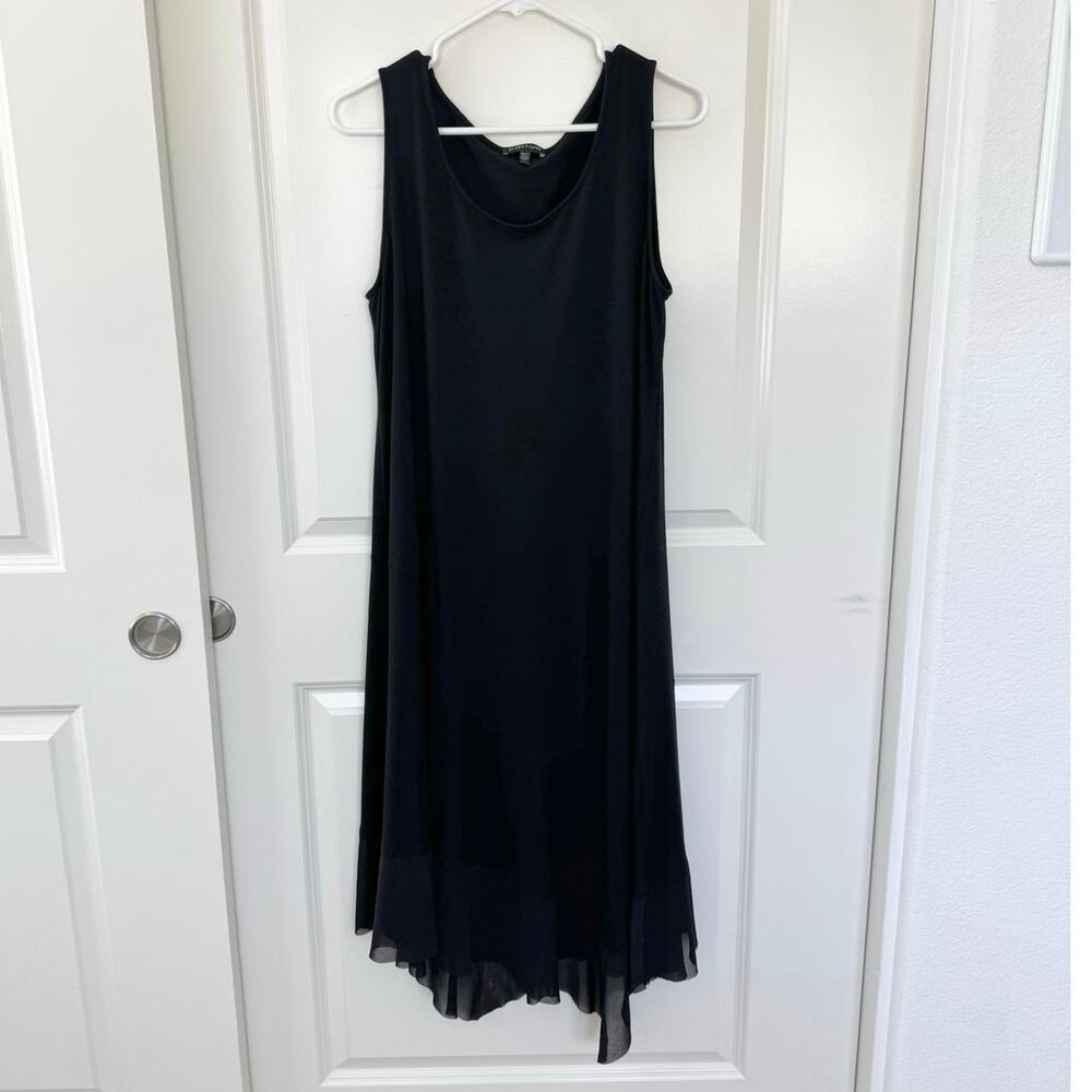 Eileen Fisher Asymmetrical Mesh Hem Midi Dress Black Large
